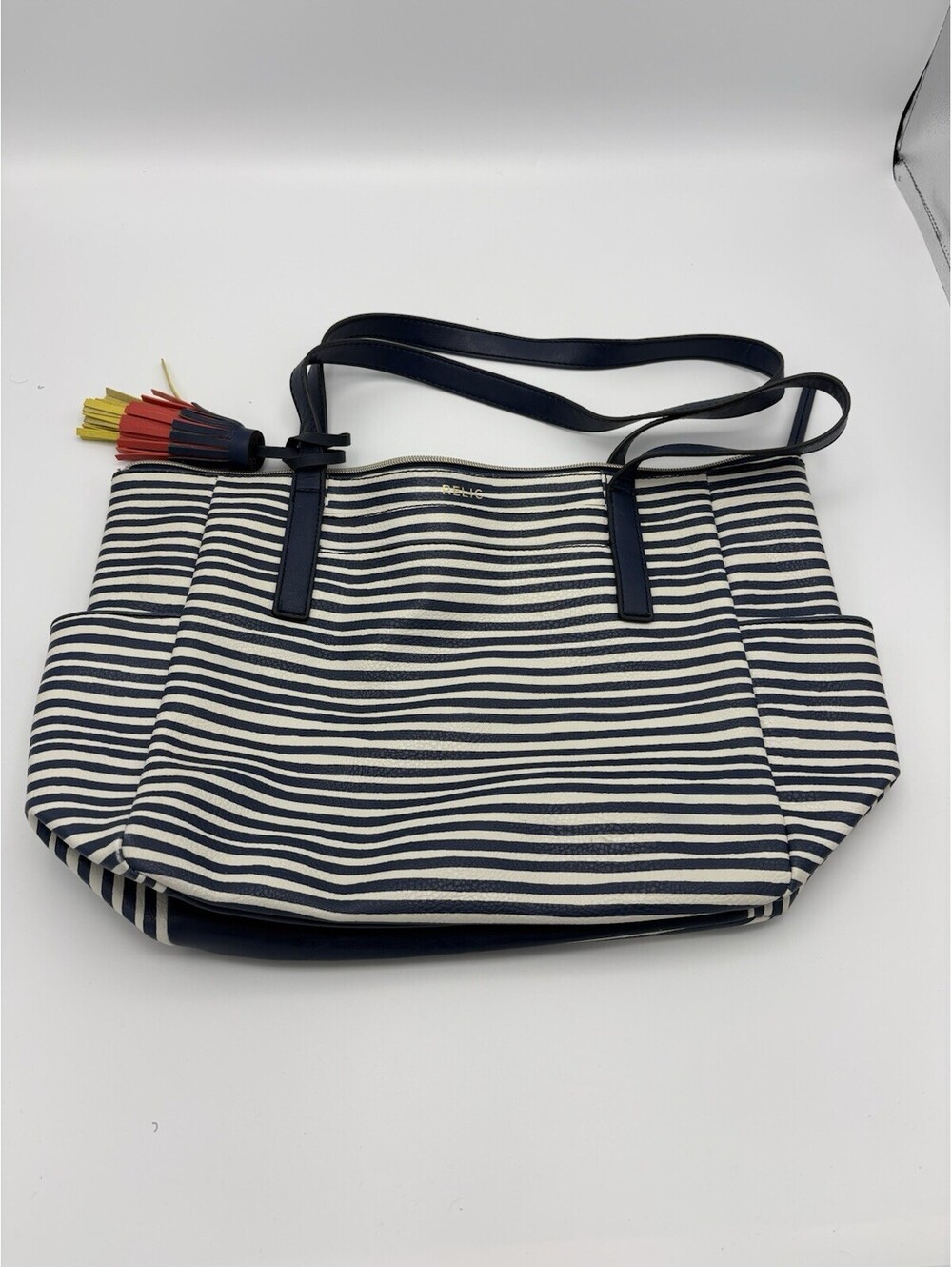 Relic Navy White Stripe Tote Bag Tassel Shoulder Purse